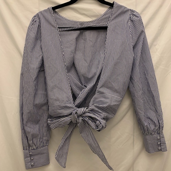 Zara Pinstripe Open Back Blouse - Picture 6 of 6